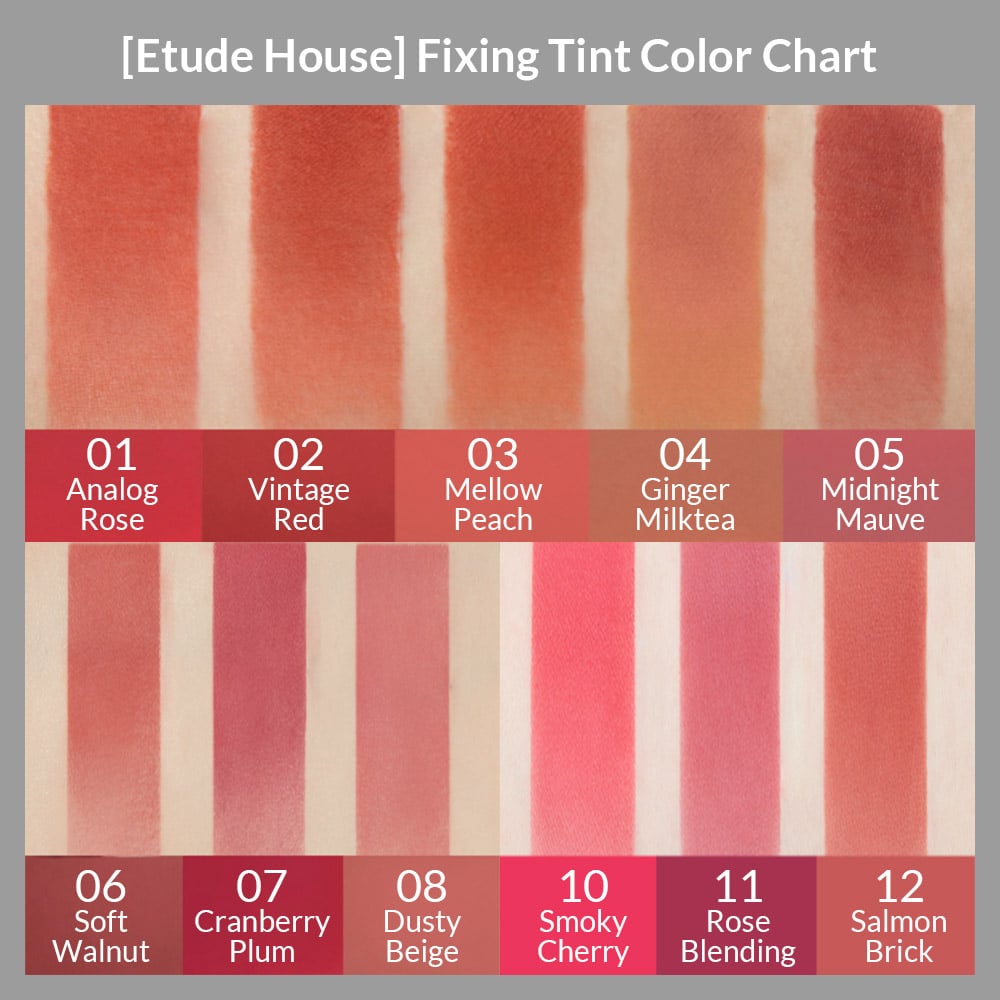 Etude House Fixing Tint color Chart