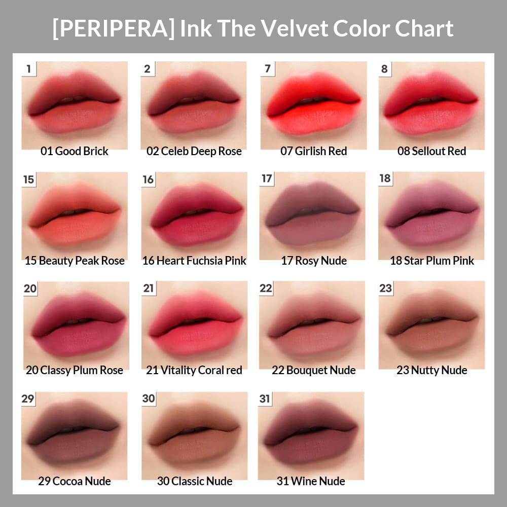 Peripera Ink The Velvet Color Chart